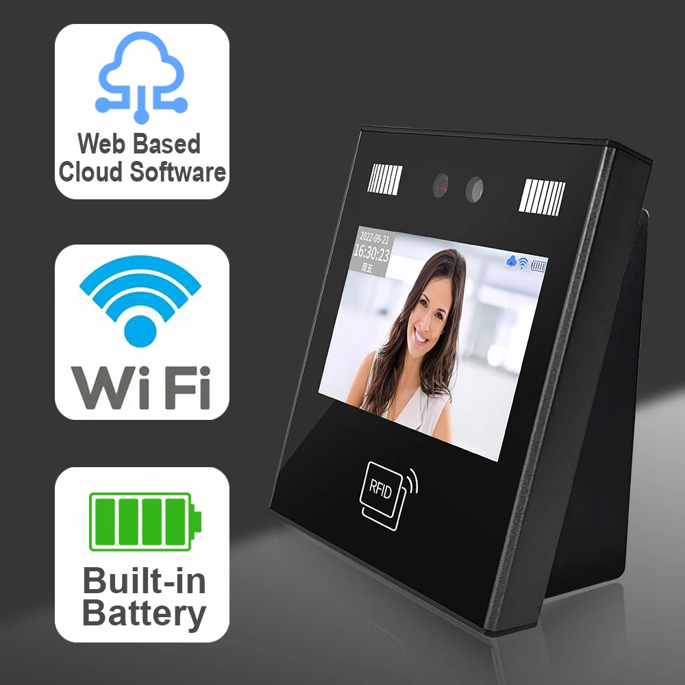 4.3 Inch WiFi TCP/IP Cloud Based Biometric Face Recognition RFID Time Attendance Machine with Liveness Detection