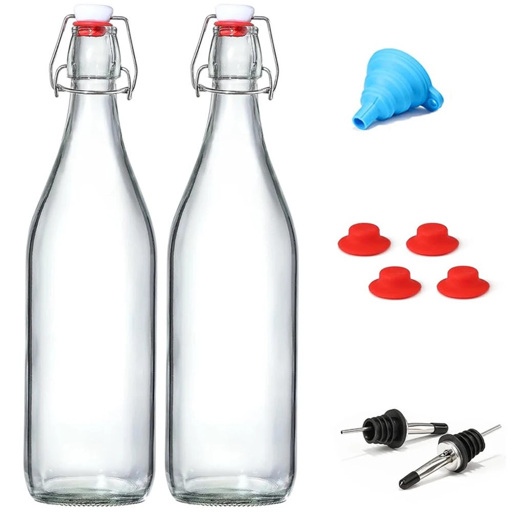 Classic Swing Top Glass Bottles 1L W/Marker & Labels - Clear