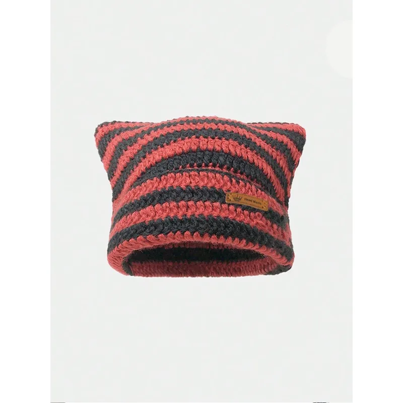 الرجال والنساء للجنسين اليد هوك مخطط الجوف القط الأذن محبوك قبعة الخريف والشتاء سدادات حماية الأذن الدافئة K2y الشارع البلوز متعة قبعة #2