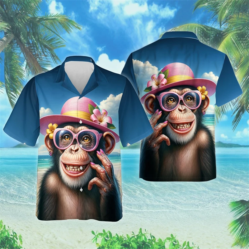 Lustige Affe 3d gedruckt Strand hemden lässig Hawaii Strand hemd Hip Hop männlich Kurzarm niedlichen Tier Frauen Blusen Knopf Tops