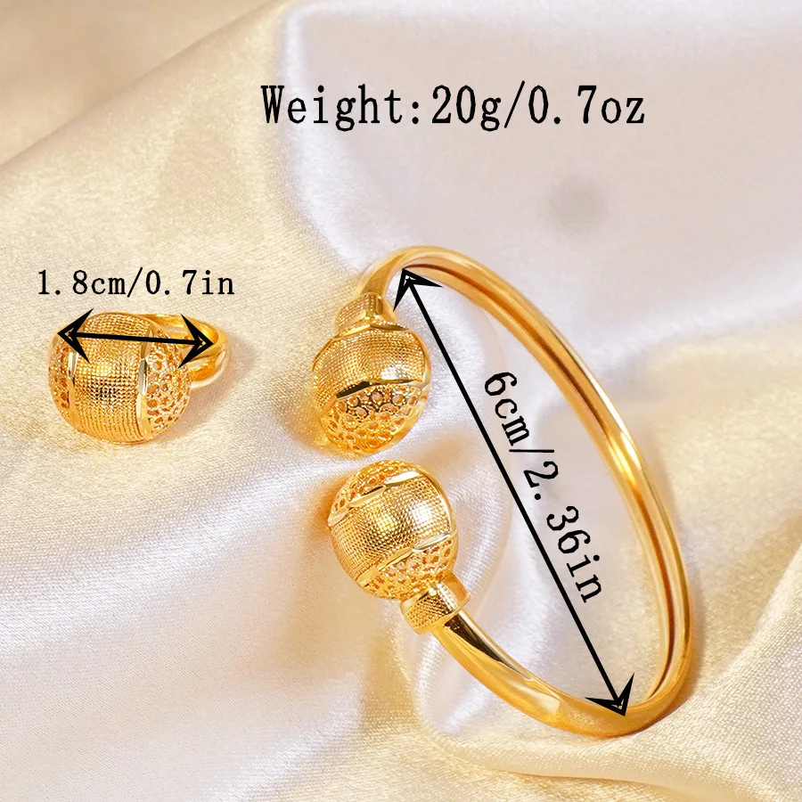 Luxury Hollow Ball Bangle Ring Set Gold Plated Adjustable Open Bracelet Women Wedding Banquet Jewelry Gift