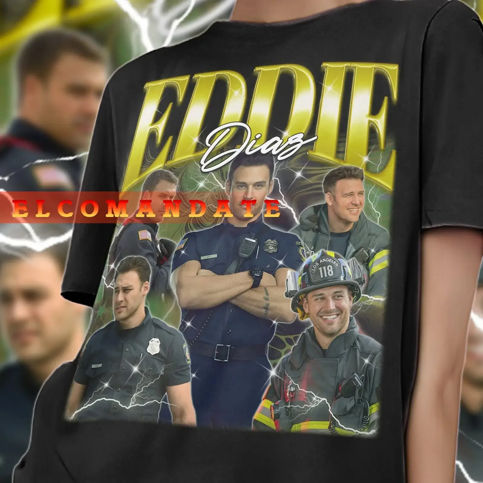 Retro 90s Bootleg Eddie Diaz T Shirt 9 1 TV Series Ryan Guzman Vintage Casual  for Fans  vintage Washed Unisex homme streetwear