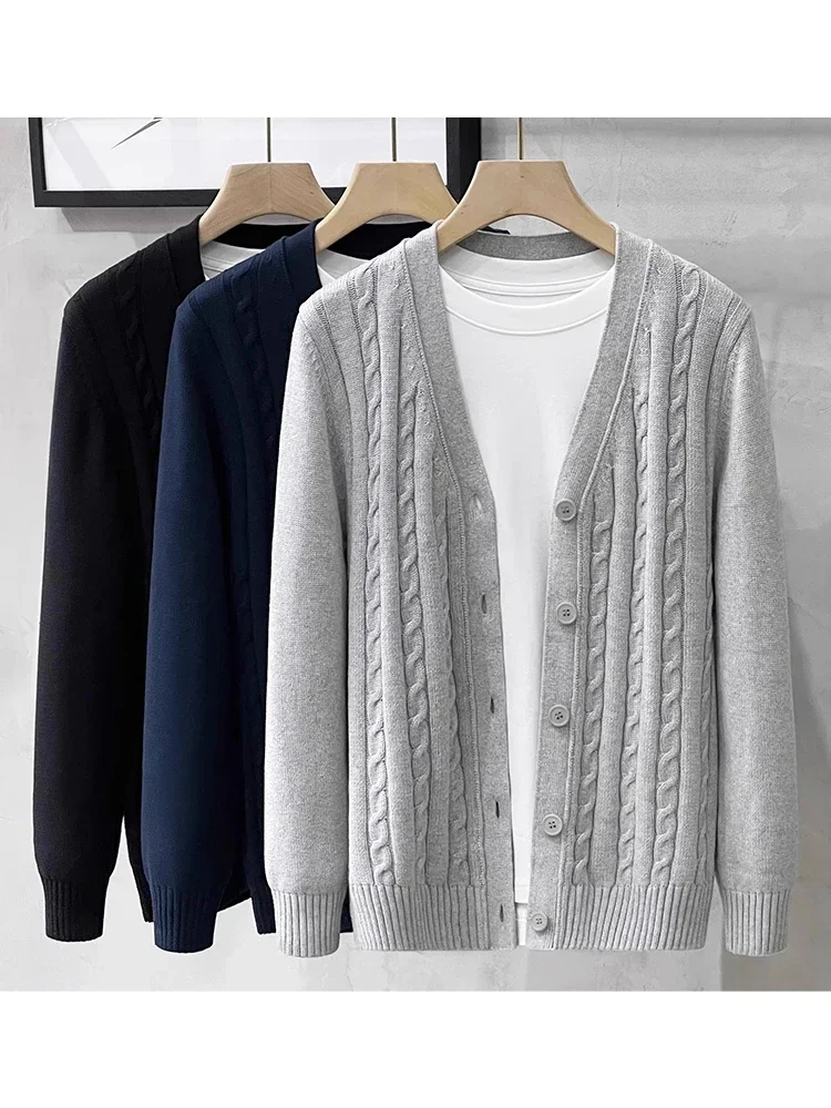 Style Casual Knitted Sweater Men's Outerwear Fashion Open Cardigan Spring Autumn V-neck Long Sleeve Business Casual