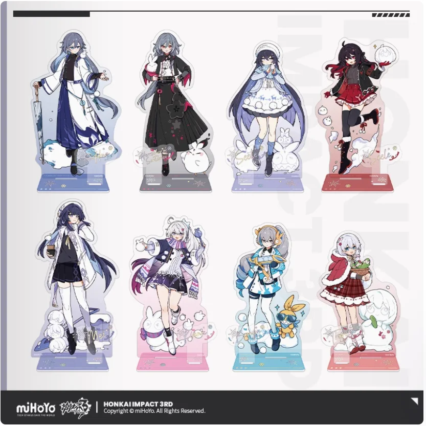 2024 Anime Silver Winter Snow Fun Series Kiana Bronya Seele Stand Figure Model Plate Desk Decor Gift Honkai Impact 3 MiHoYo