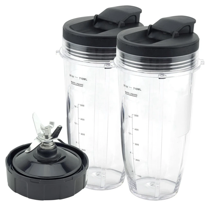 

Blender Replacement Parts for Ninja, 2 24Oz Cups with To-Go Lids, 7 Fins Extractor Blade, for Nutri Ninja Auto IQ