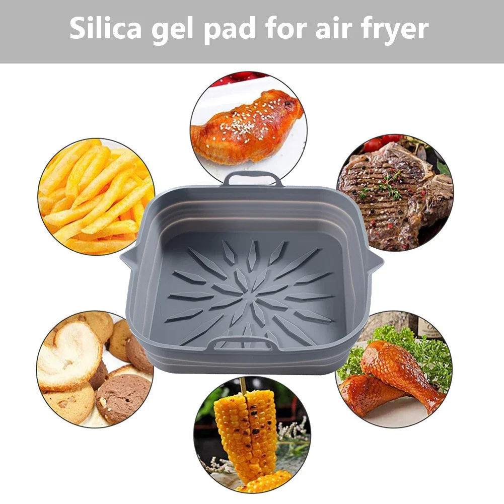 23.5cm Silicone Air Fryers Liner Basket Square Reusable AirFryers Pot Tray Heat Resistant Food Baking AirFryer Oven Accessories