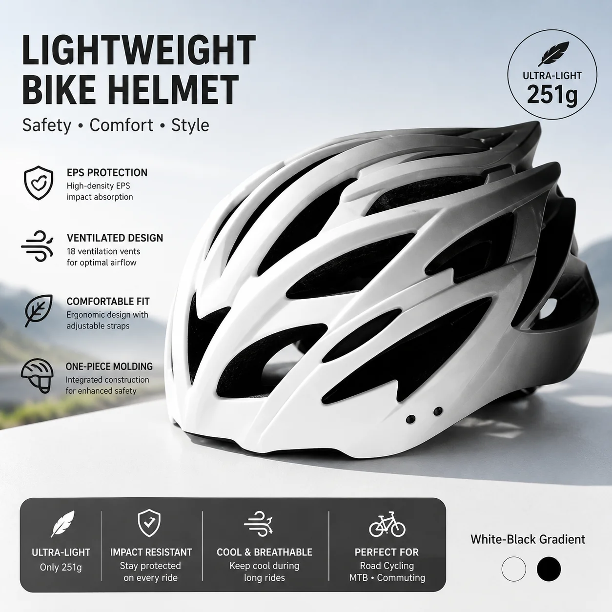 Casque de vélo ultraléger 257g, casque de vélo de route et de VTT aérodynamique, certifié SGS, respirant, casque de sécurité pour vélo