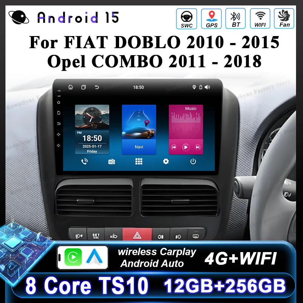 

Автомобильный навигационный мультимедийный плеер Android 15 с сенсорным экраном и Carplay для FIAT DOBLO 2010-2015 и Opel COMBO 2011-2018