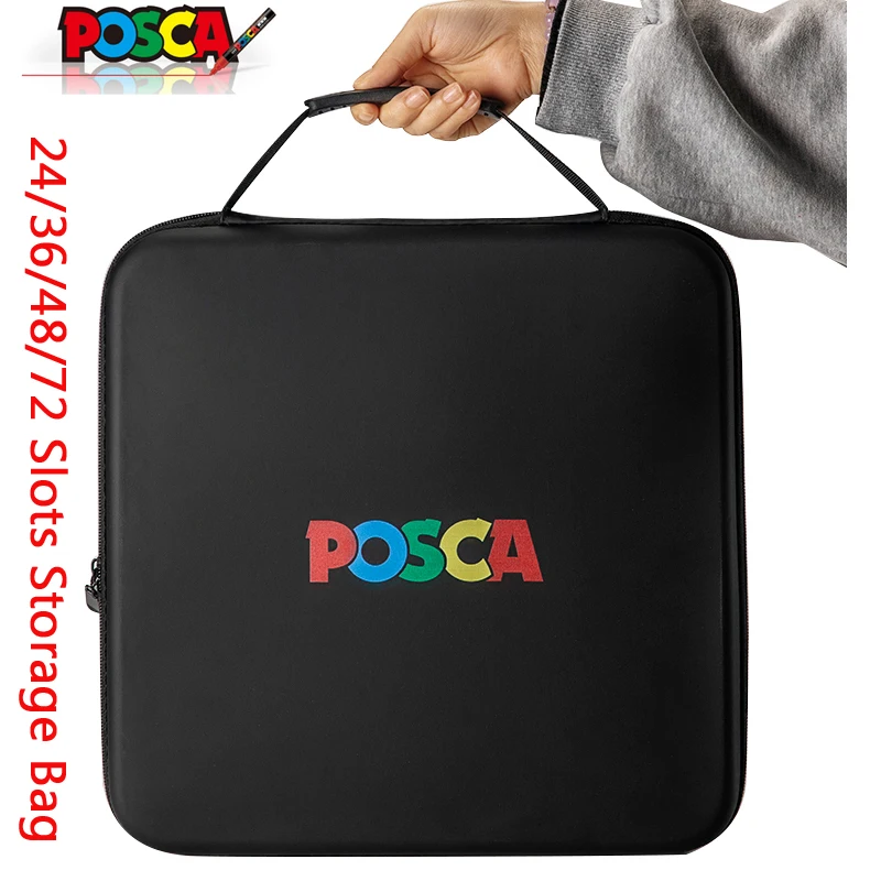 Uni POSCA Empty Storage Handbag ,24/36/48/72 Holes Portable Mluti-Function Leather Zipper Box  For 1M 3M 5M 8K 17K lápices posca