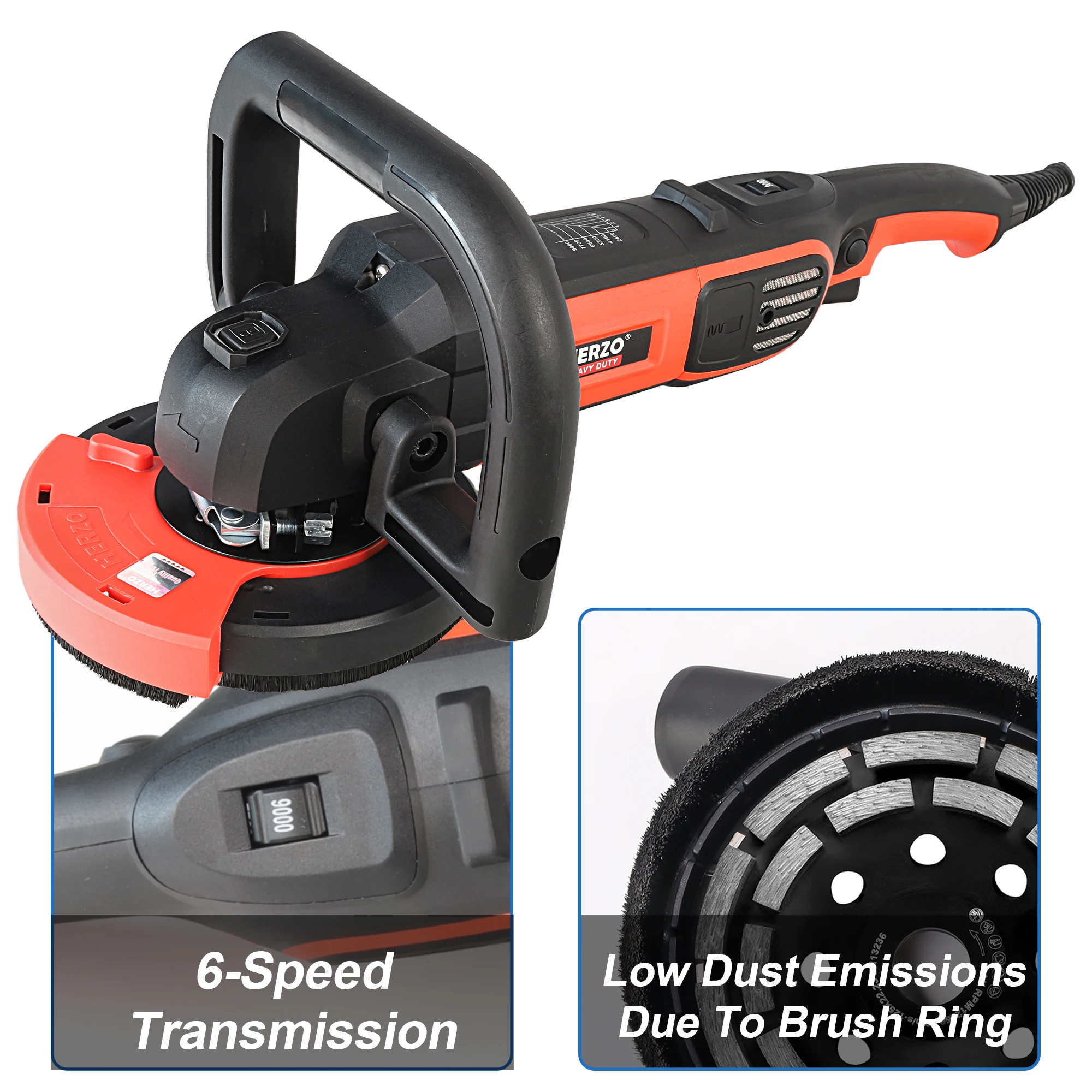 مطحنة رمل خرسانية HERZO بقدرة 1600 وات، مطحنة حجرية محمولة متعددة الوظائف خالية من الغبار وآلة طحن وتلميع الخرسانة