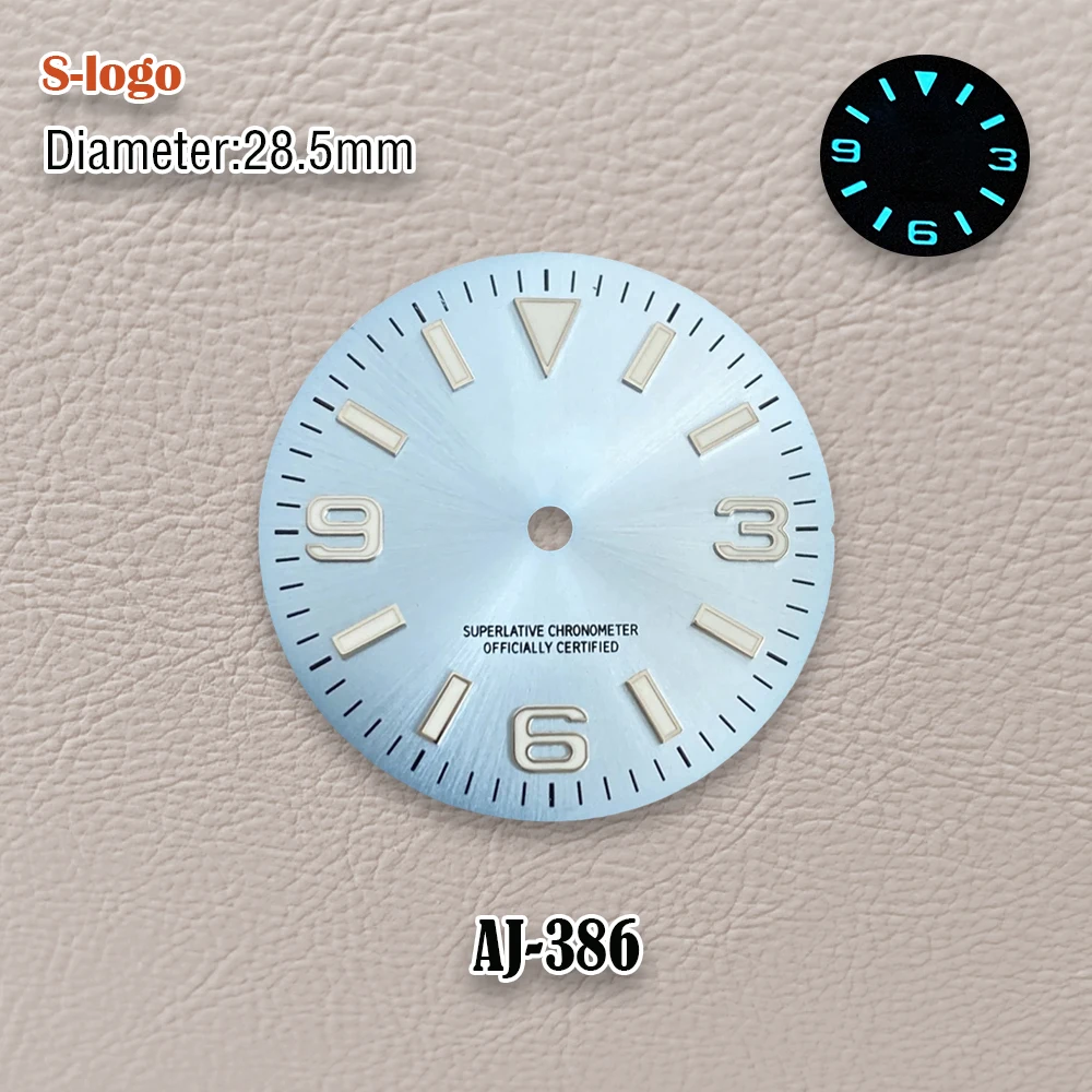 28.5mm S Logo Explorer Dial Suitable For NH35/NH36 Japanese Automatic Movement Ice Blue Luminous Watch Accessories repair Tools