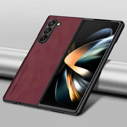 Luxury Sheepskin Leather Case For Samsung Galaxy Z Fold 5 4 Hybrid Soft Silicone Bumper Cover Coque For Samsung Z Fold5 Fold4
