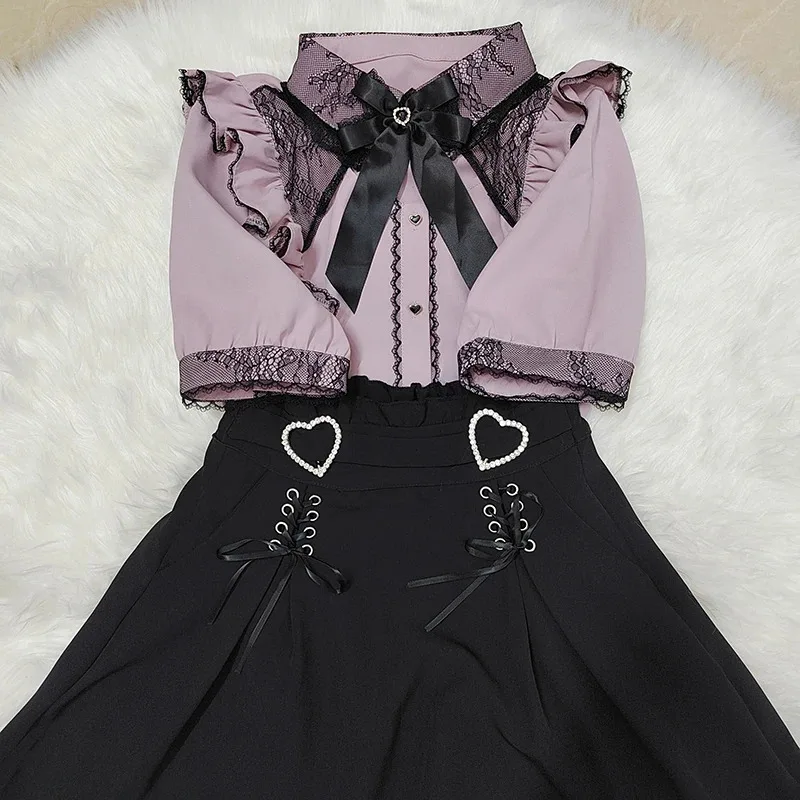 

Kawaii Women Shirts Jirai Kei Lolita Y2K Cute Japanese Style Blouse Elegant Long Sleeve Sweet Tops Casual Aesthetic Shirt 2024
