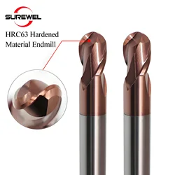 SUREWEL HRC63 Hardened Material Ball Nose Endmill AlTiSiN Coating R1.5 R2 R3 R4 R5 R6 Tungsten Milling Cutter Metalworking tools