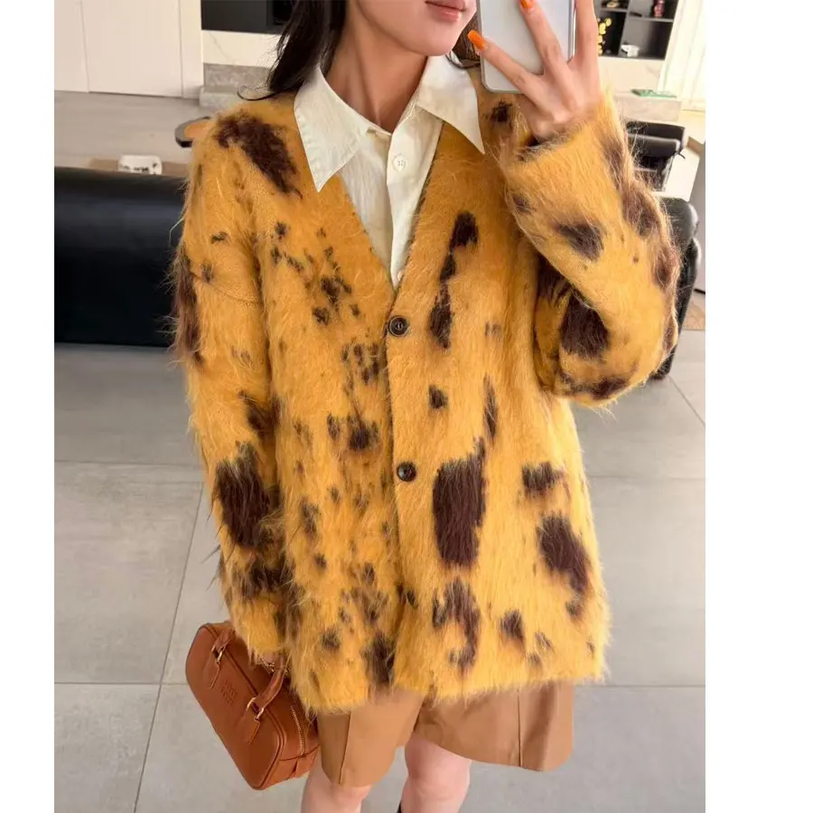 2026 Autumn Winter Women Furry Sweater Cardigans Coat Knit Womens Fashion Clothes Warm Tops Sweater