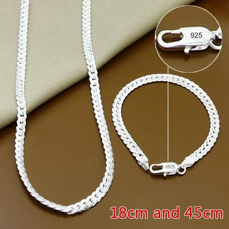 Edle Marken 5MM Flachkette 925 Sterling Silber Armbänder Halsketten Schmucksets für Herren Damen Mode Hochzeitsgeschenke