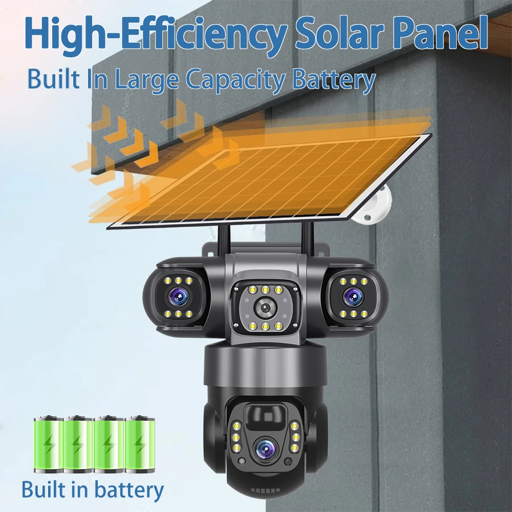 15MP PTZ  4G Sim Camera Three Lens Three Screen Color Night Vision Outdoor Security IP Camera CCTV Surveillance Cam V380 PRO