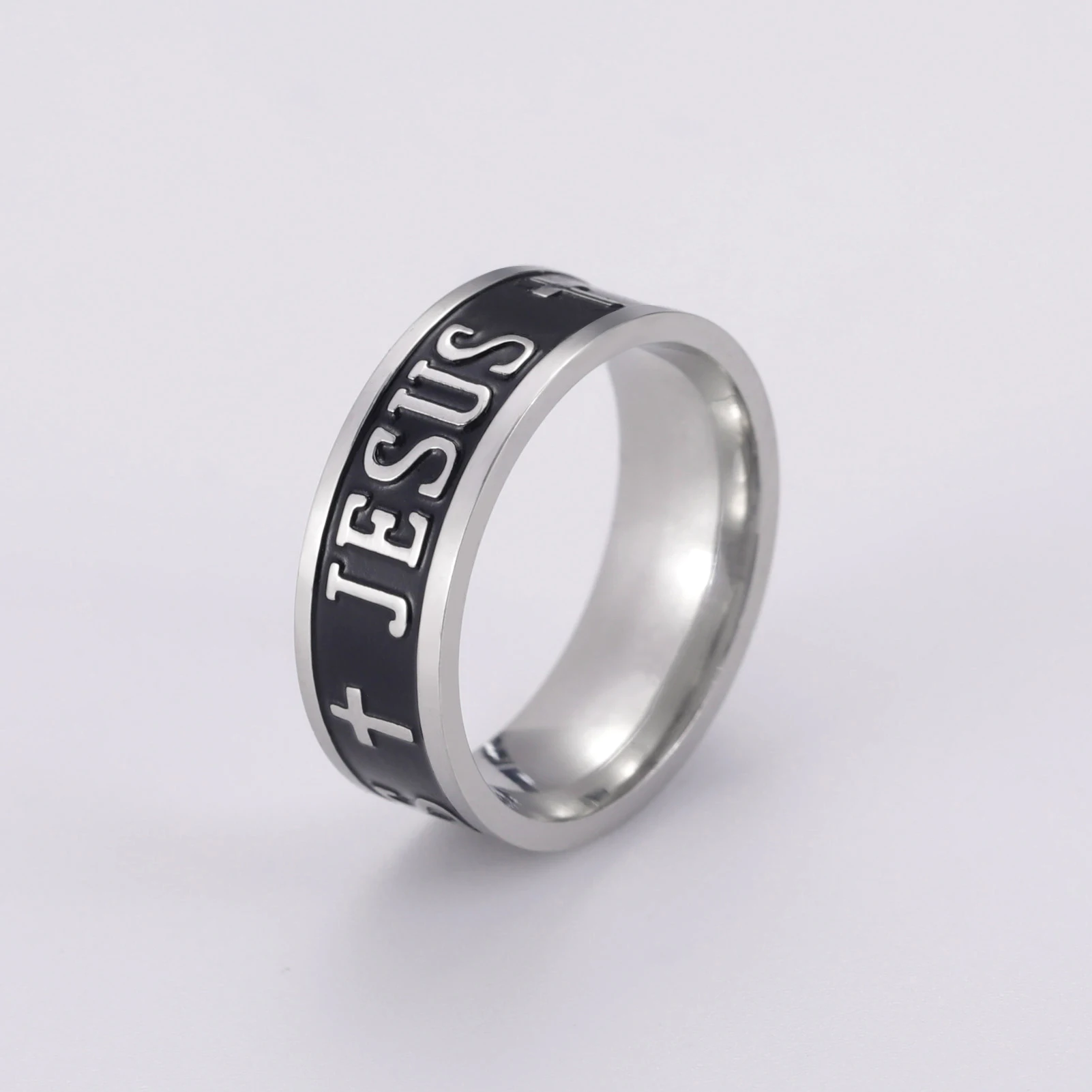 HIPEE New Trendy Stainless Steel Ring Vintage Jesus Church Rings for Women Men Couple Ring Fashion Jewelry Party Gift