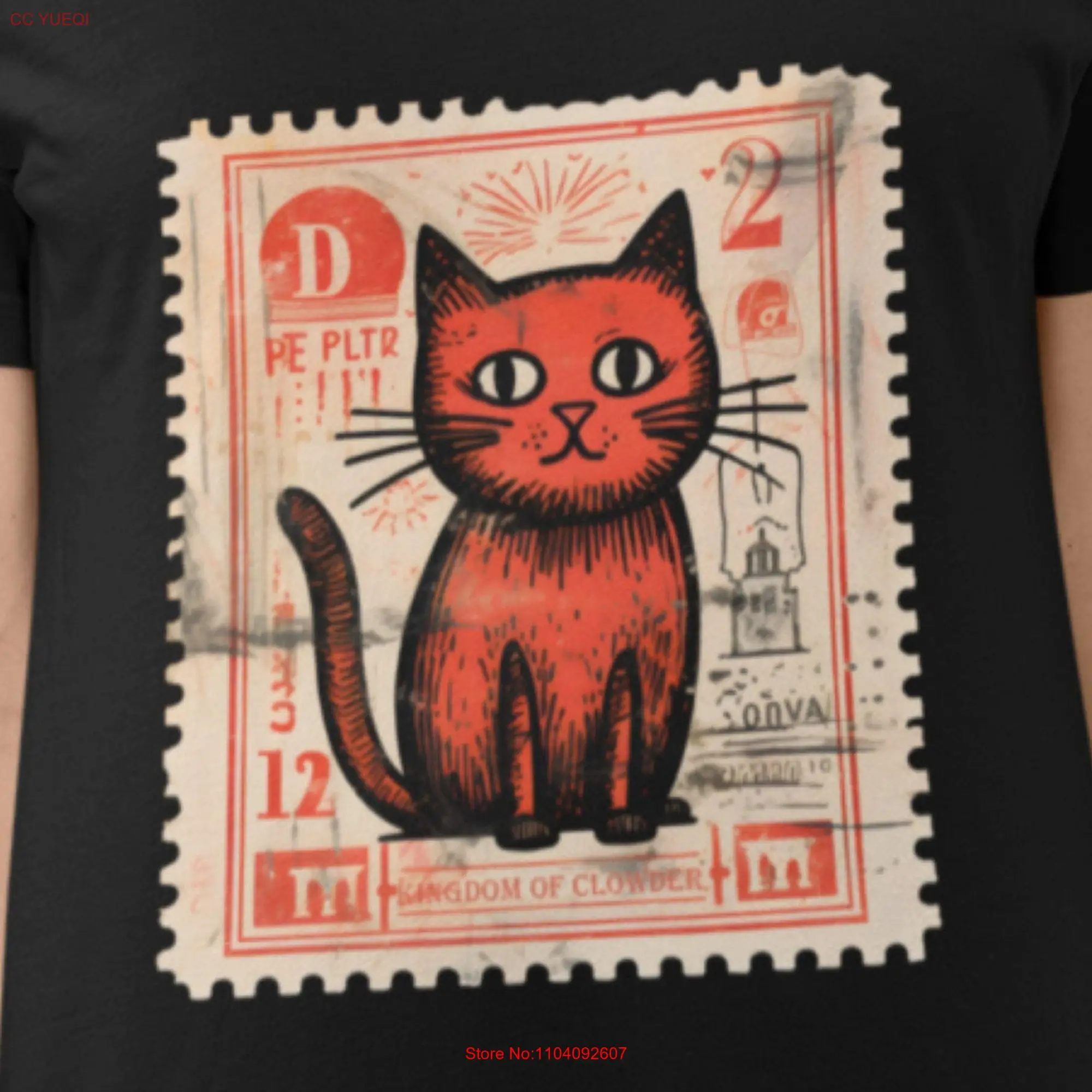 Cat stamp T Shirt Heavy Cotton lovers logo collectors tee pet vintage gift long or short sleeves