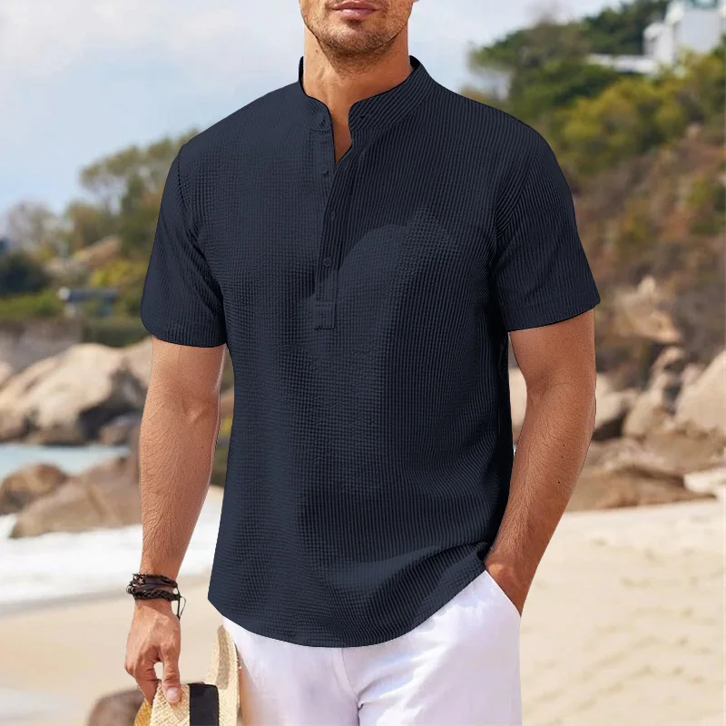 

Strong Men's Beach Shirt Breathable Loose Casual Cool Grid Vacation Lightweight Quick Drying Men's Surfing Short Sleeved Shirt