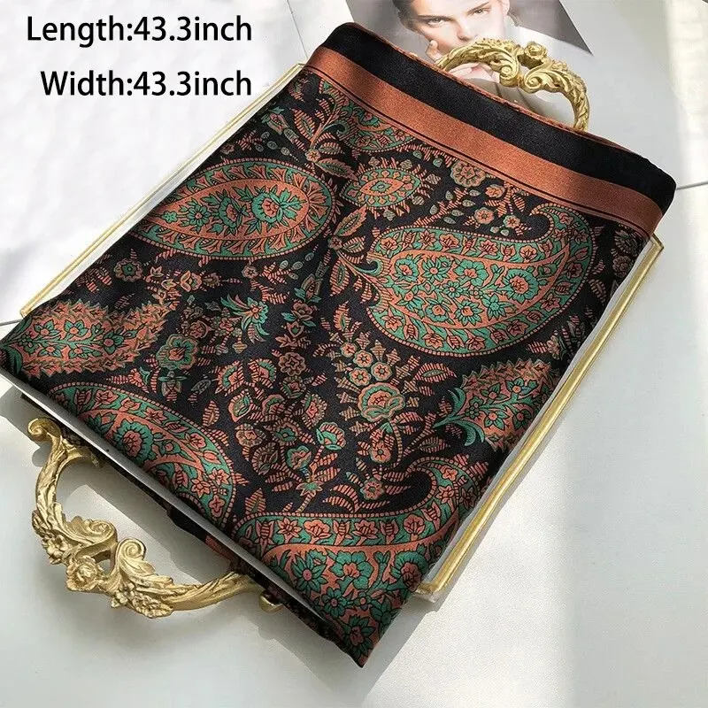 Paisley Print Square Scarf Vintage Imitation Silk Shawl Scarf Elegant Cashew Pattern Women Windproof Outdoor Head Wrap 110*110cm