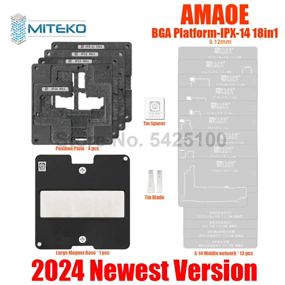 AMAOE IPX-15 24IN1 2024 Middle Layer Reballing Stencil Station for iPhone X XS XSMAX 11 12 13 14 Series Pro/Max Mini Fixture