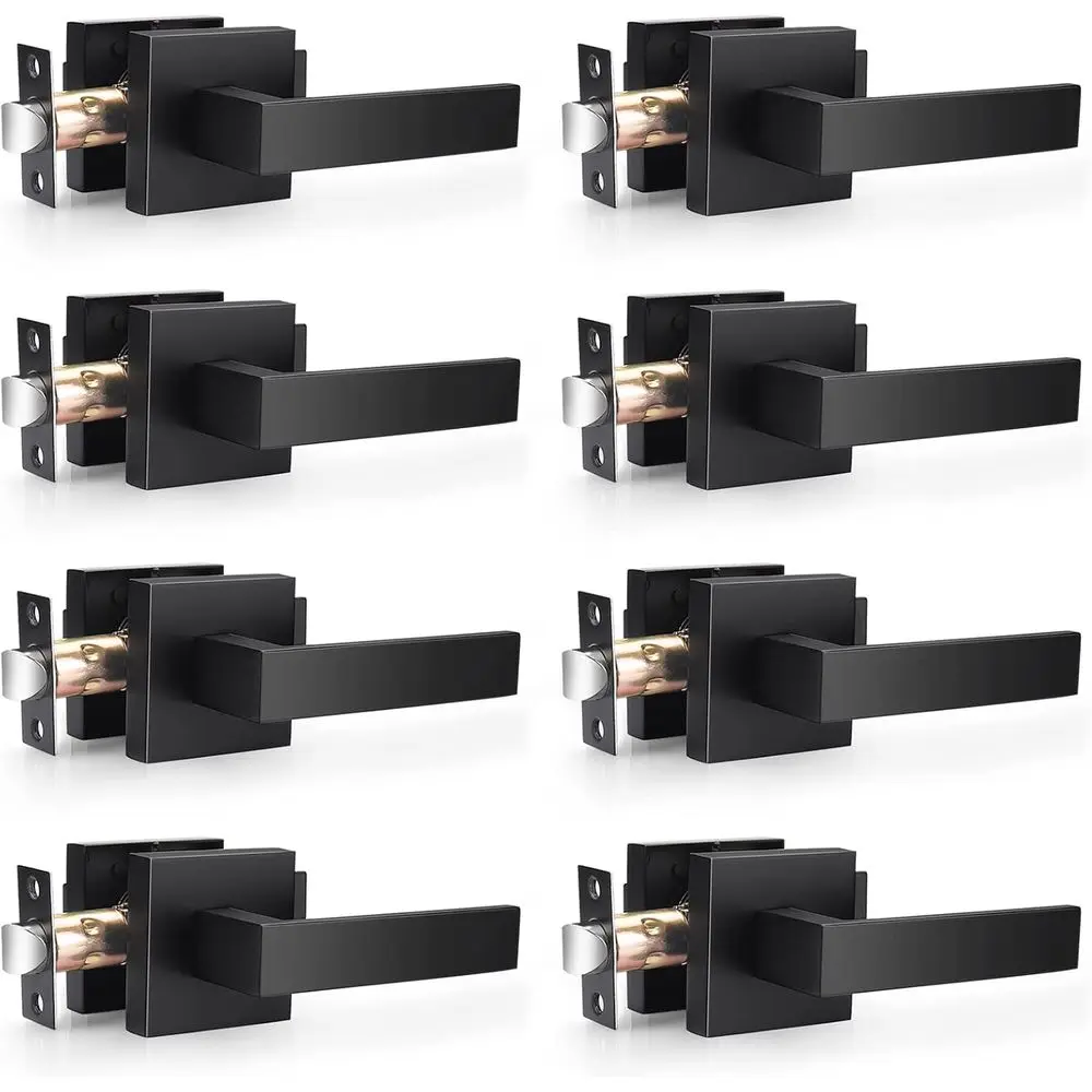 

Matte Black Passage Levers for Hall and Closet, Square Heavy Duty Interior Keyless Door Handles, Reversible for Left Right Sided