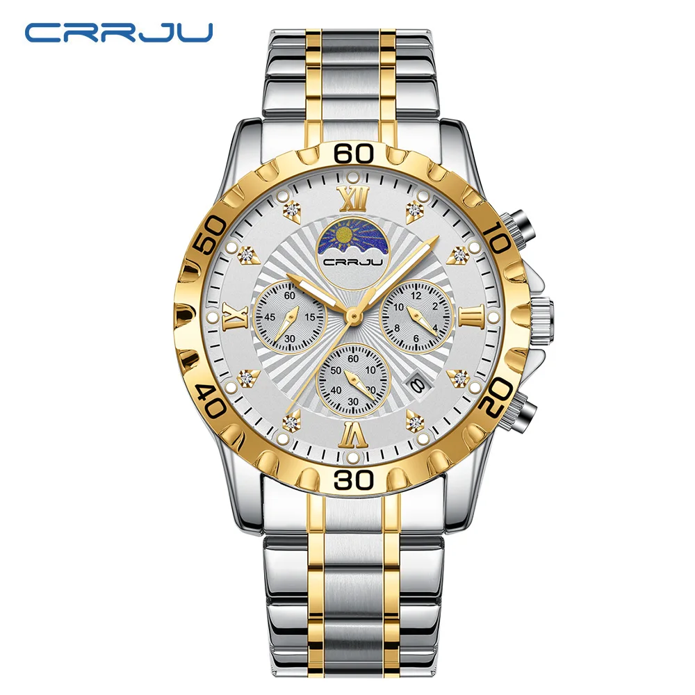 Men's Stainless Steel Chronograph Watch, Analog Quartz Watch, Luxury Waterproof Date Diamond Roman Arabic Numerals Dial Dress