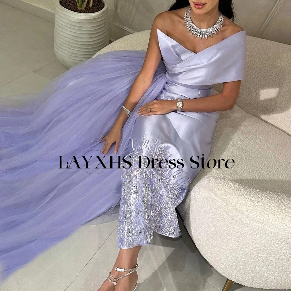 LAYXHS Abiti da sera a sirena di lusso Abiti da ballo con strascico in tulle con perline monospalla Abiti da ballo personalizzati