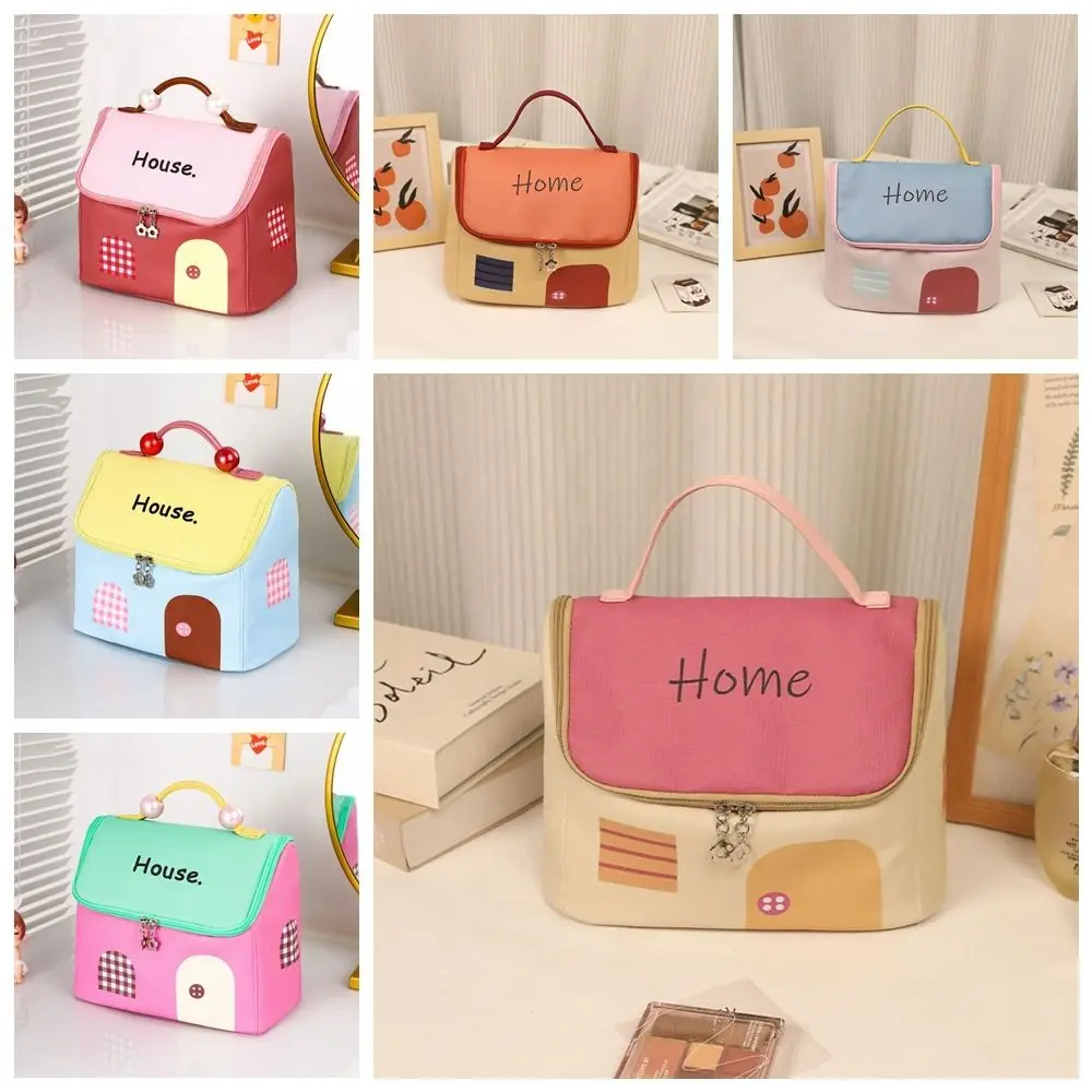 

Large Capacity Cute Cabin Makeup Bag Kawaii House-shaped Handheld Cosmetic Case Zipper Organizer Case Toiletry Storage Bag