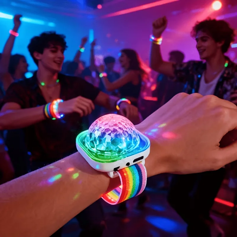 

Mini Party Lights Disco Ball Flashing LED Wristband, Portable Party Bracelet with Suction Cup, Multicolor LED, Clubs, Bedside, H