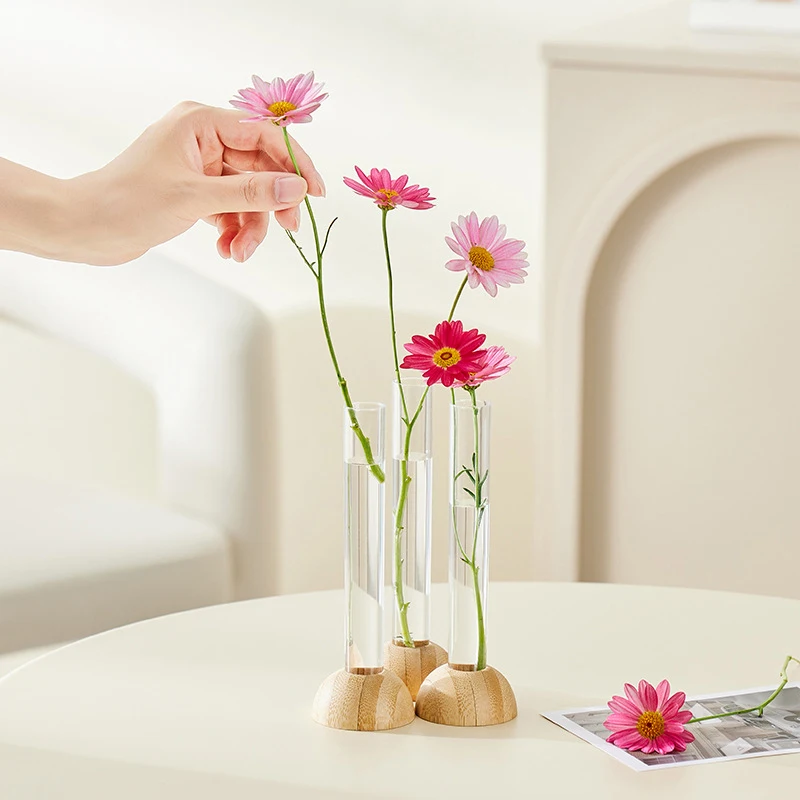 Magnetic Test Tube Vase Fridge Magnet Wooden Base Water Plant Propagation Tube Wall Hanging Mini Flower Vase For Home Decor