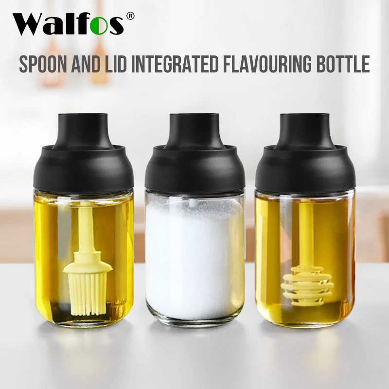 WALFOS Kitchen Oil Brush Bottle Glass Oil Container With Brush Barbecue Bottle Honey Condiment Bottle For Kitchen Cooking Tool