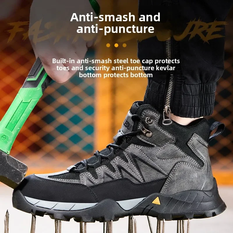 Men Welding Safety Shoes Steel Toe Anti Smash Puncture Proof Anti Scald Slip Resistant All Season Work Boots