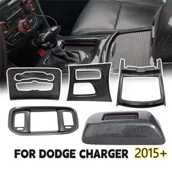 Central Control AC Gear Shift Cup Holder Headlight Switch Button Panel Cover Trim 5pcs For Dodge Charger 2015-2023
