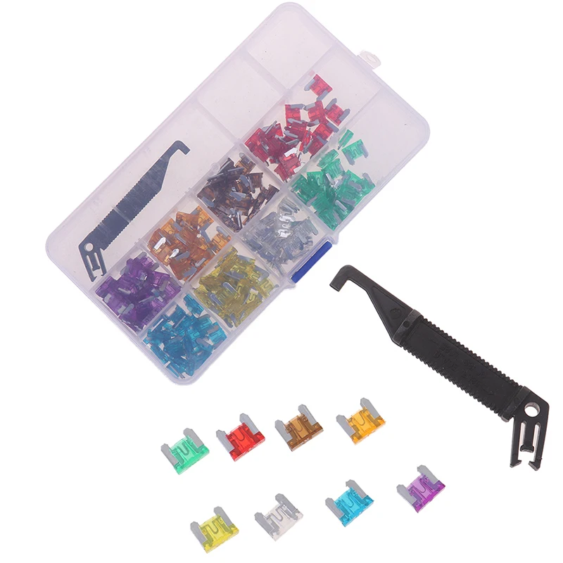 100 stks/doos Micro Auto Low Profile Mini Blade Fuse Kit 3A5A7.5A10A15A 20A25A30A