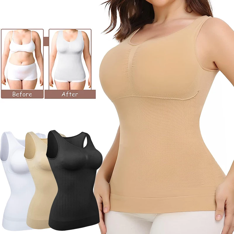 Shaper Slim Push Up Plus Size Vest with Bra Tummy Control Camisole Tank Top Women Seamless Underwear Slimming Corset Shapewear