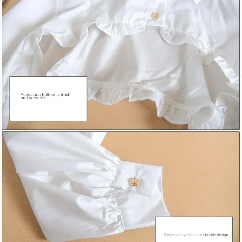 女性用パフロングスリーブTシャツ,ショートトップ,ブラウス,フリルボタン,取り外し可能,カバーカラー,セーター,装飾アクセサリー