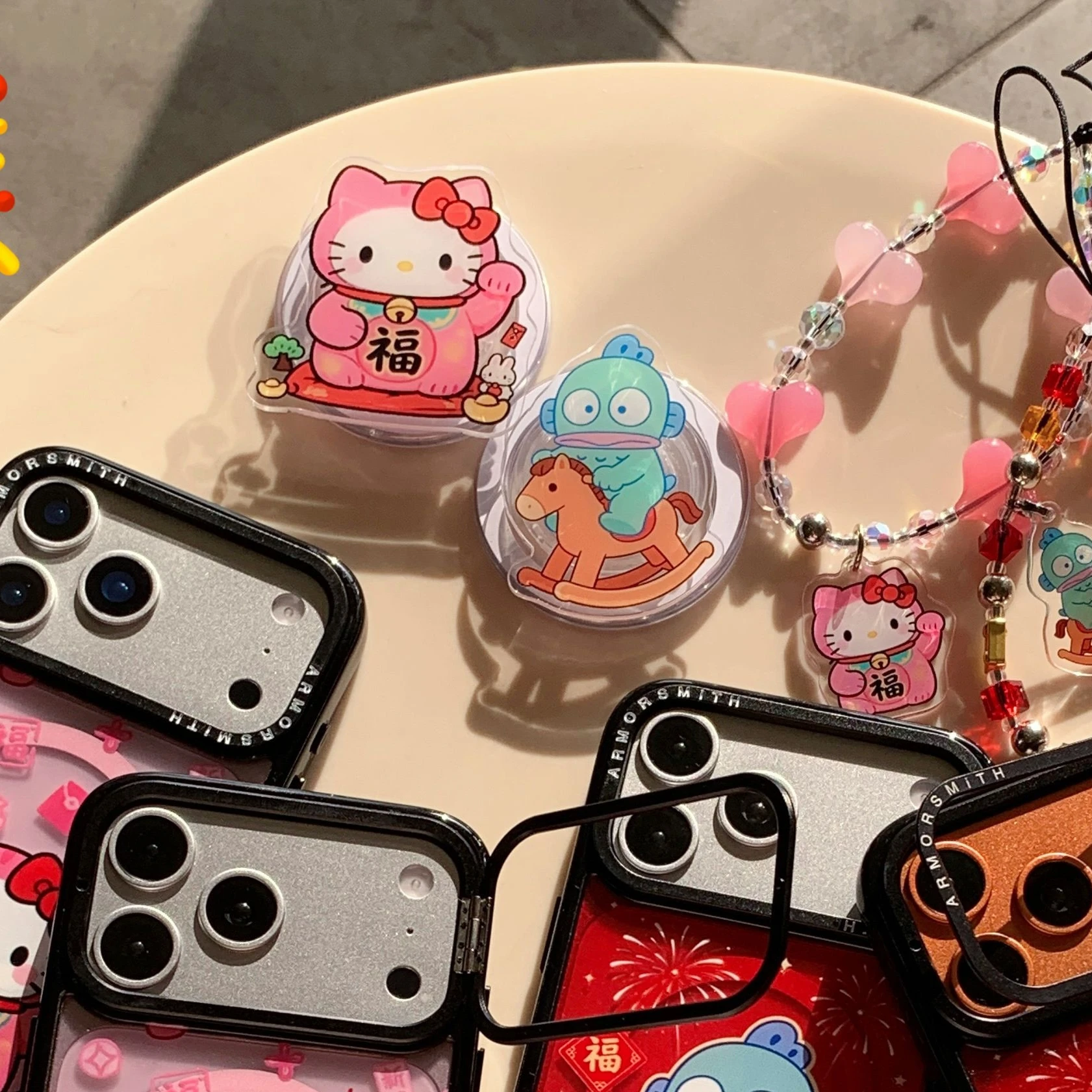 

Lucky Cat With HelloKitty&Hangyodon Rocking Horse Magnetic Phone Holder For IPhone&Samsung&Magnetic Mobile Phone Case Stand