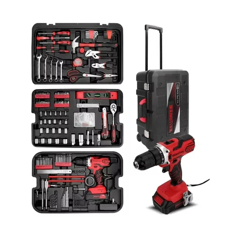 Home Auto Repair Tool Kit with Rolling Tool Box, Mechanic Tool Sets with 21V Max Cordless