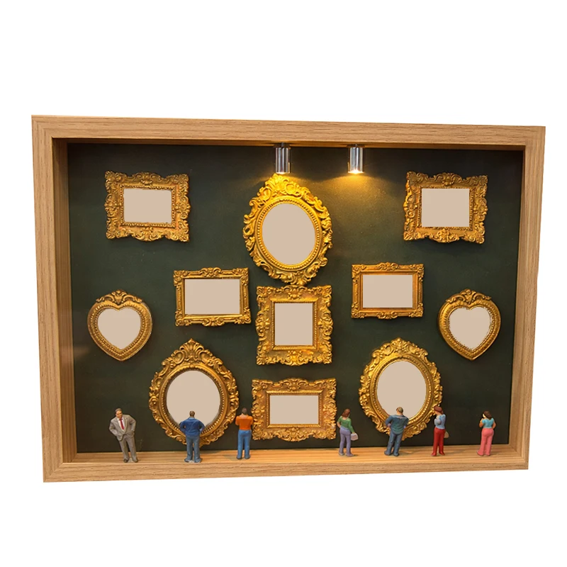 Caja de Siluetas para Museo en Miniatura DIY, Marco de Exhibición de Fotos de Recuerdos Familiares con Luz, Mini Marcos y Figuras