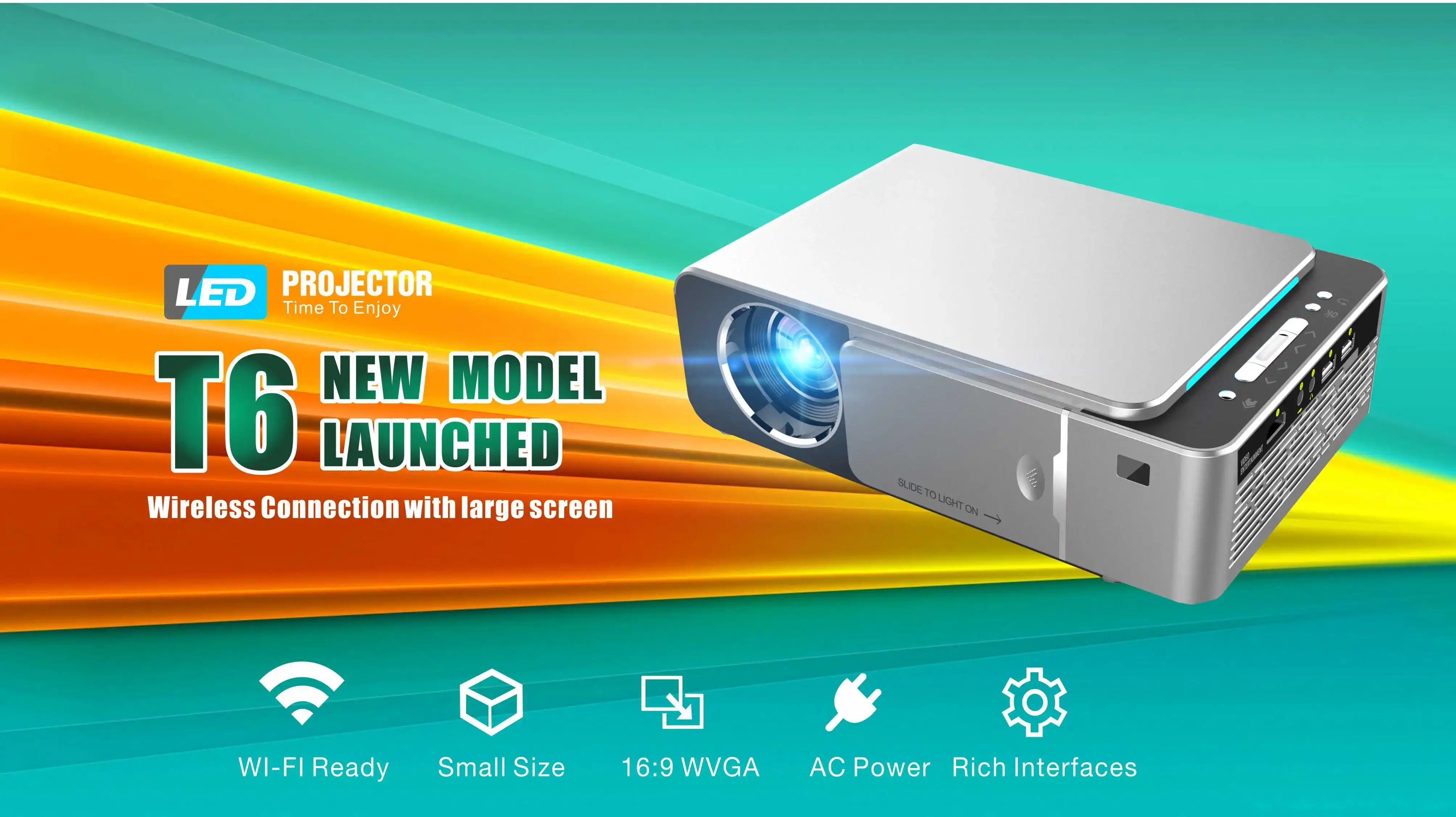 T6 Mini Portable 4K Smart Projector with Built-In Speaker Pocket-Sized Home Theater LED LCD Lamp for Outdoor Use