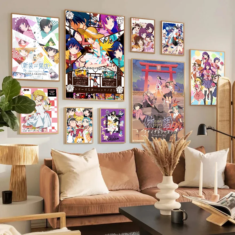 Anime Monogatari series Good Quality Prints and Posters Waterproof Paper Sticker Coffee House Bar Posters Wall Stickers