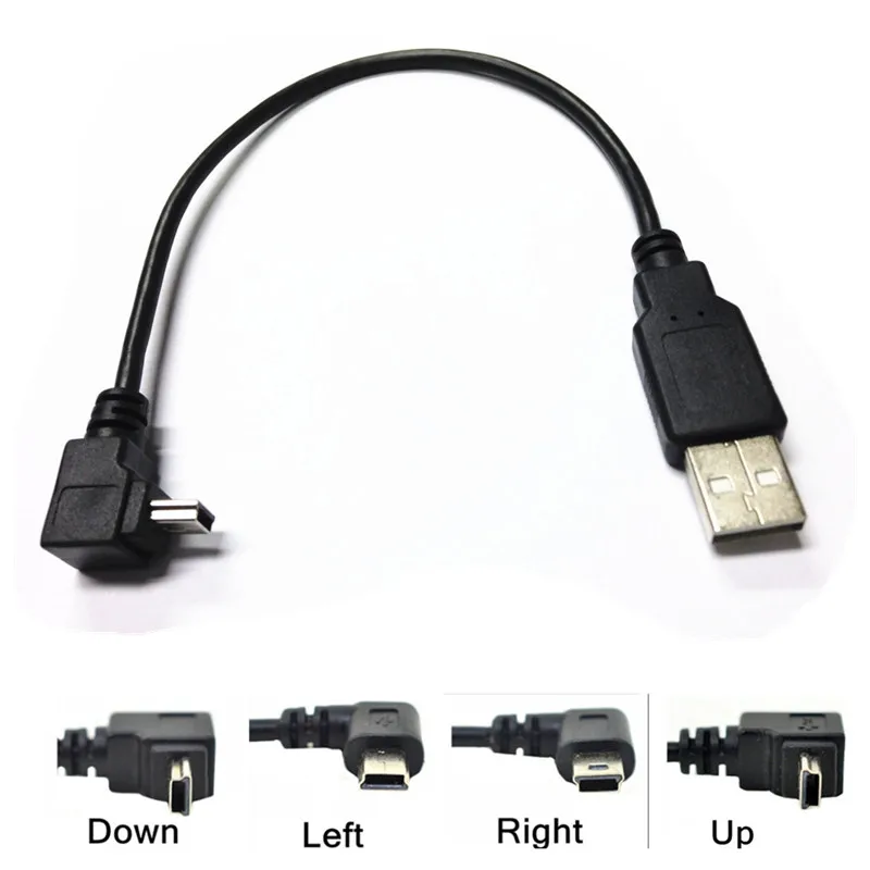 USB 2.0 to Mini USB Data Sync Cable 90 Degree Angled Elbow 5 Pin B Male to Male Charge Charging Cord for Camera MP3 MP4