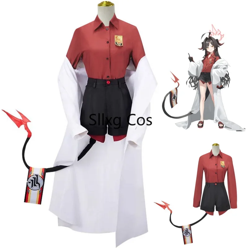 FC6Anime Game The Animation Blue Archive Kinugawa Kasumi Cosplay Costume Red Shirt Cloak Uniform Woman Sexy Halloween Carni@FC8！