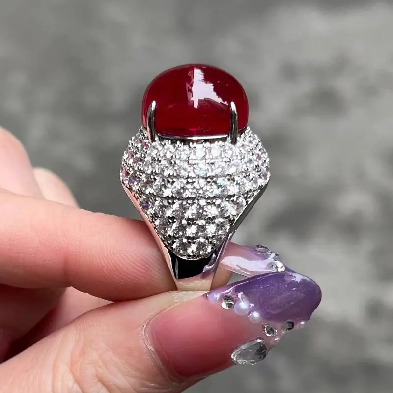 KQDANCE 925 Sterling Silver Round Ruby Ring High Carbon Diamond Luxury Ring Wedding Jewelry For Women Gift