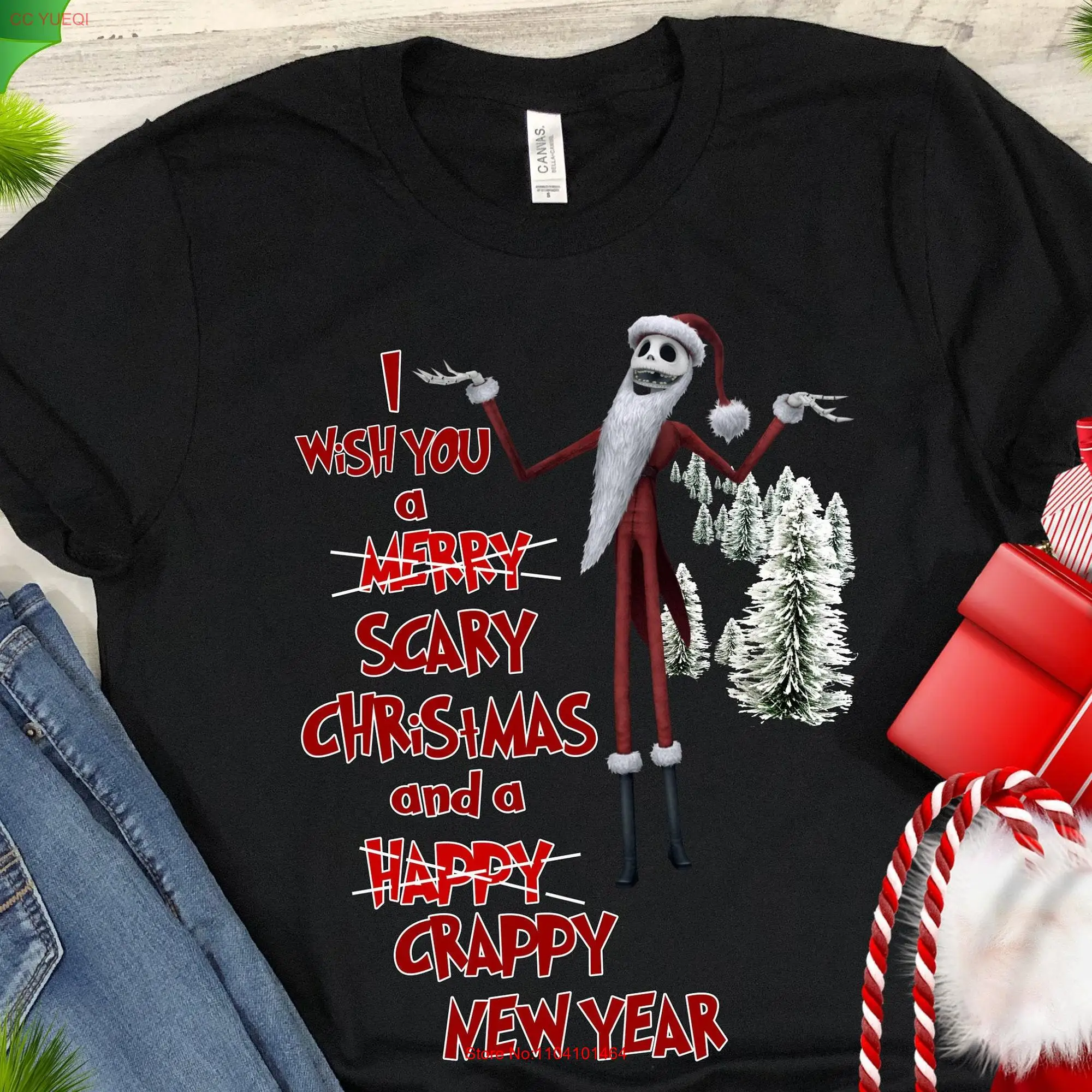 BAD SANTA T Shirt I Wish You A Scary Christmas And Crappy New Year Claus Funny Xmas for  long or short sleeves