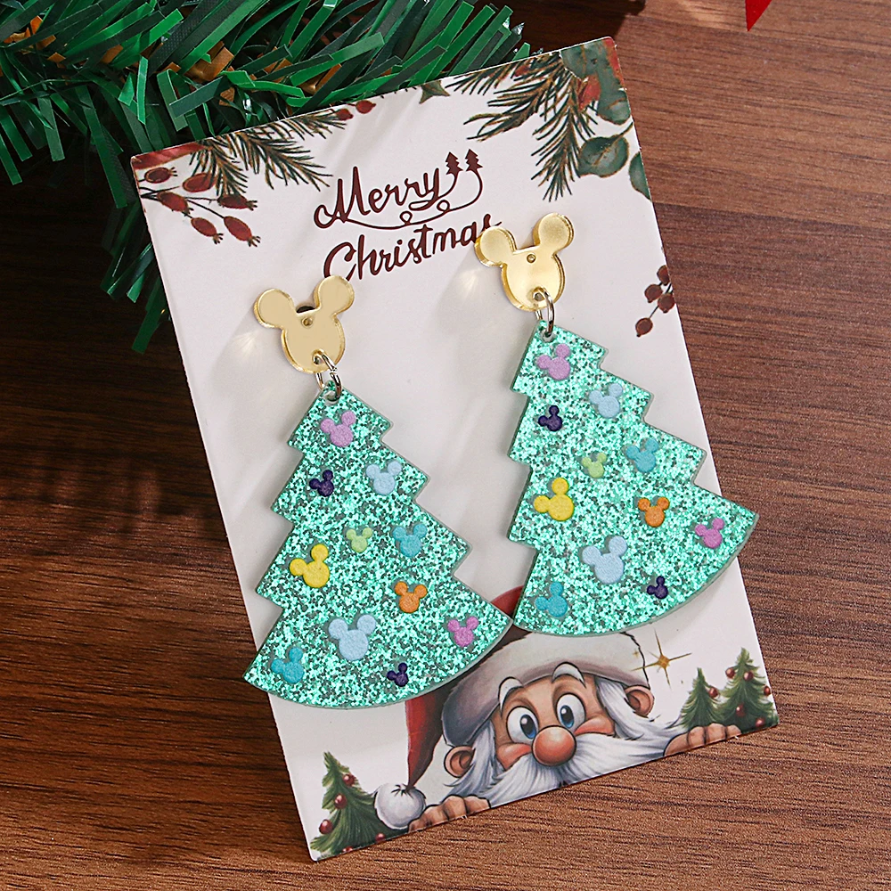 Acrylic Christmas Tree Earrings for Women Girls Fashion Shiny Colorful Mickey Mouse Christmas Tree Earrings Christmas Gift