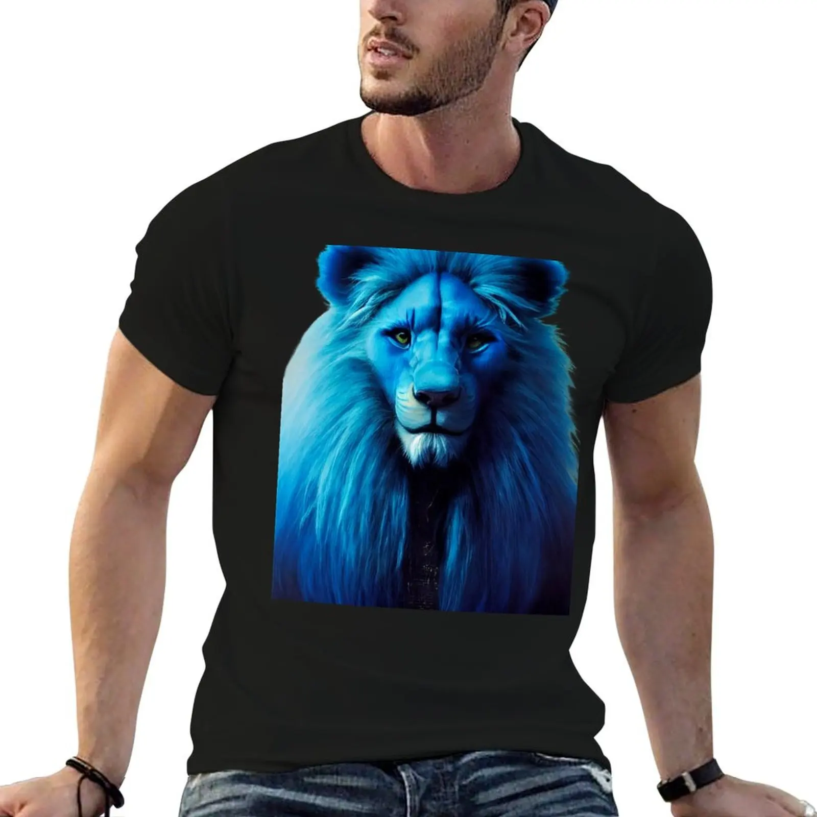 

Blue lion face majestic Lion-animal lover T-Shirt man t shirts for men man t shirt cotton T-Shirt