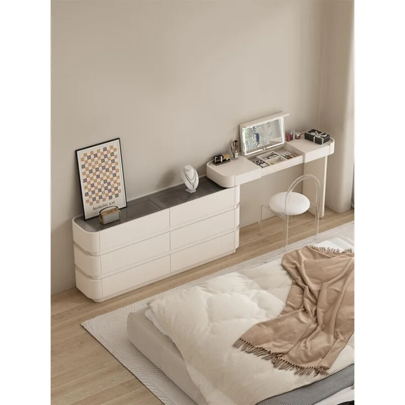

Light luxury bedroom flip dresser TV cabinet integrated ultra-thin chest cabinet modern simple telescopic makeup table storage